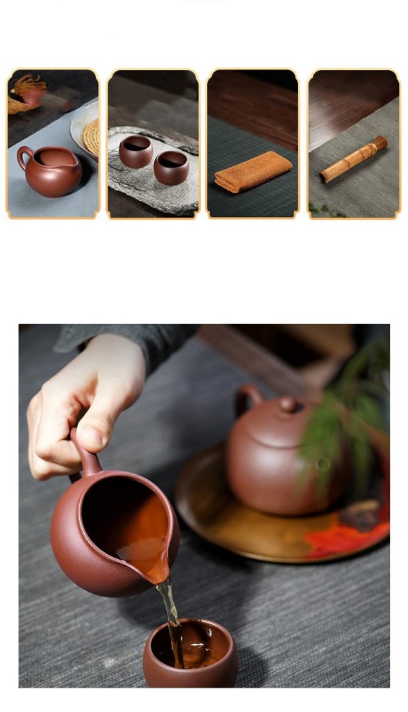 Исинский чайник Си Ши ручной работы + 2 чашки и чахай, пурпурная глина Цзы Ни, 270 мл