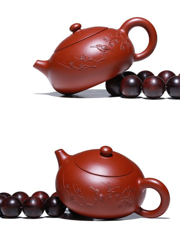 чайник ручной работы с налепным узором Соловей и вишня 16 Исинский чайник ручной работы с налепным узором Соловей и вишня, красная глина дахунпао