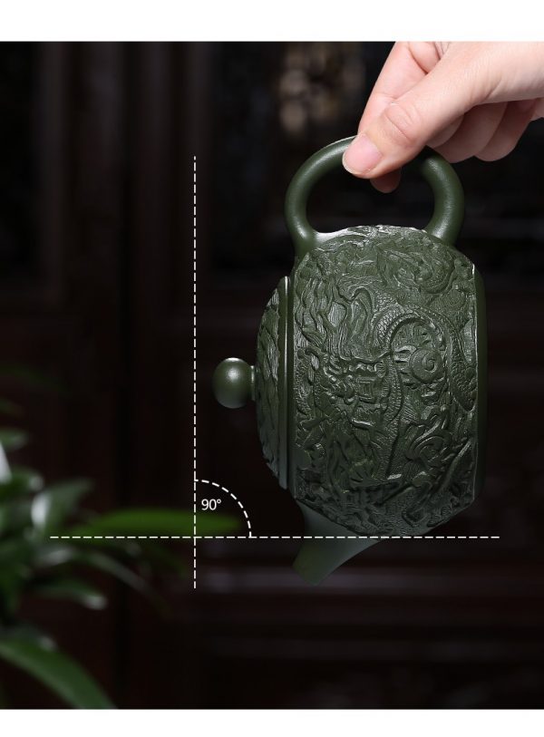 исинский чайник Си Ши Резной Дракон ручной работы с резьбой 17 Коллекционный исинский чайник Си Ши Резной Дракон ручной работы с резьбой, зеленая глина бэншань люй ни